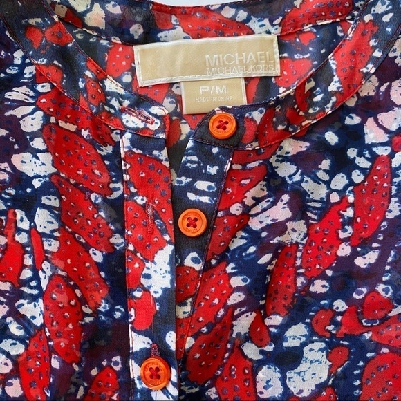 MICHAEL Michael Kors red white and blue sheer handkerchief blouse - Picture 2 of 6